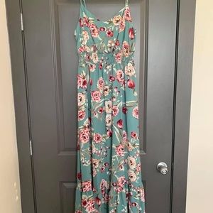 Turquoise Floral Maxi with Ruffled Bottom - Size XL